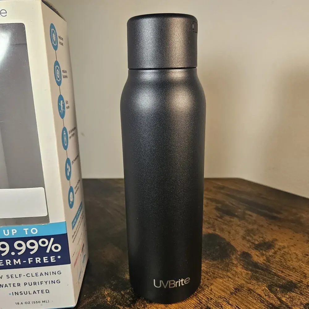 UVBrite TT-B02 Go Self Cleaning Water Bottle Purifier 18.6oz Black Insulated New